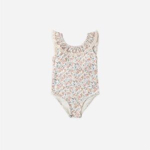 Rylee + Cru Cream Floral Ruffle One-Piece Swimsuit
